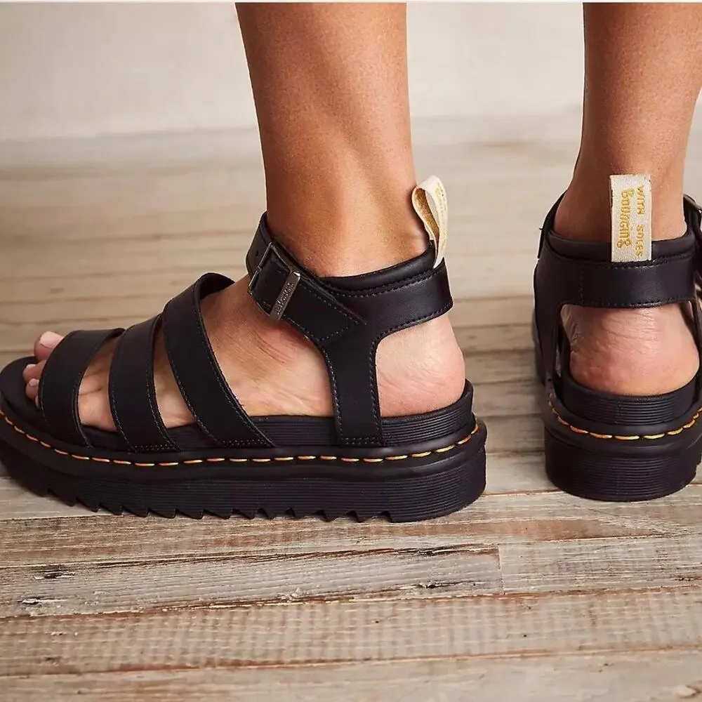 Dr. Martens Vegan Blaire Platform Sandals Black Strappy Women's Size 5 US / 3 UK